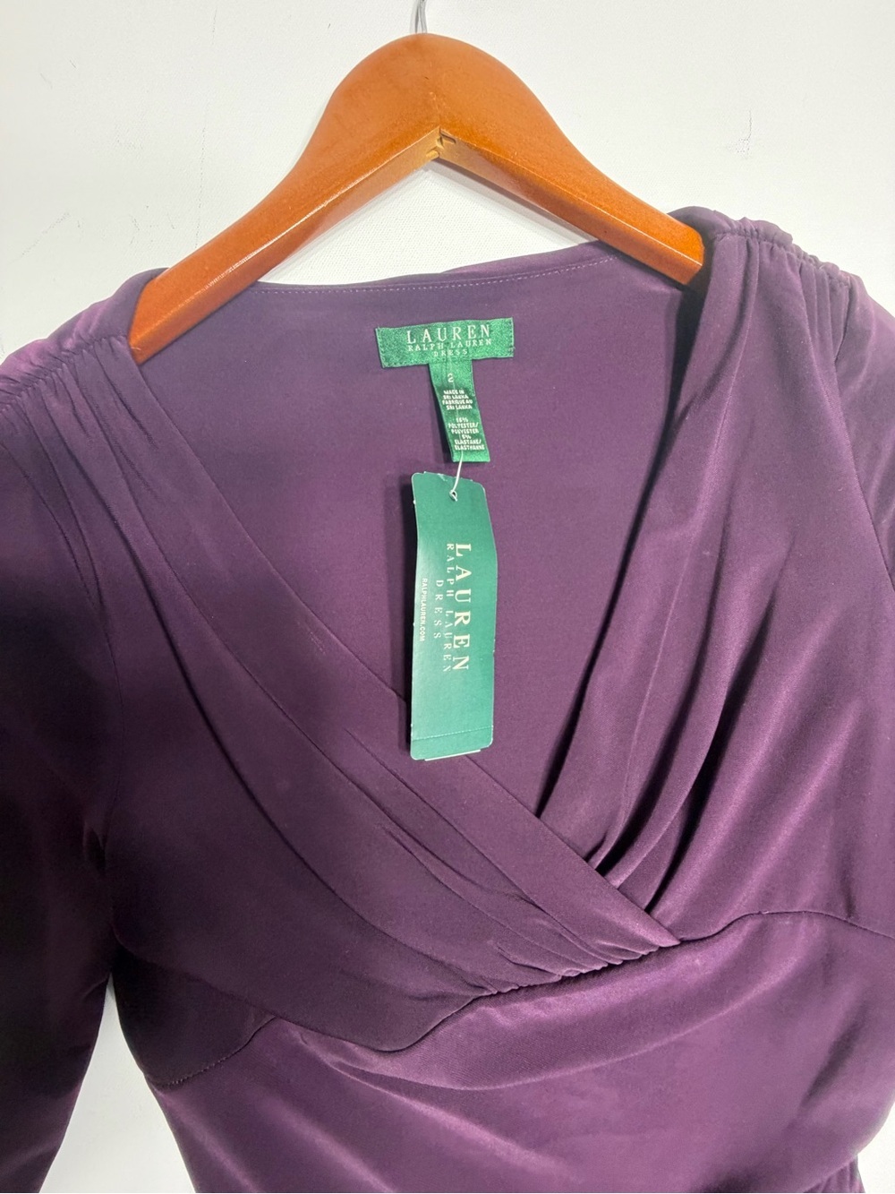 Lauren Ralph Lauren Deep Plum Draped Wrap-Style Jersey Dress size 2 new w tags - Picture 7 of 10